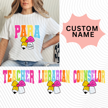 Custom Coquette Pencil Bow Occupation T-Shirt *Back to School Sale*